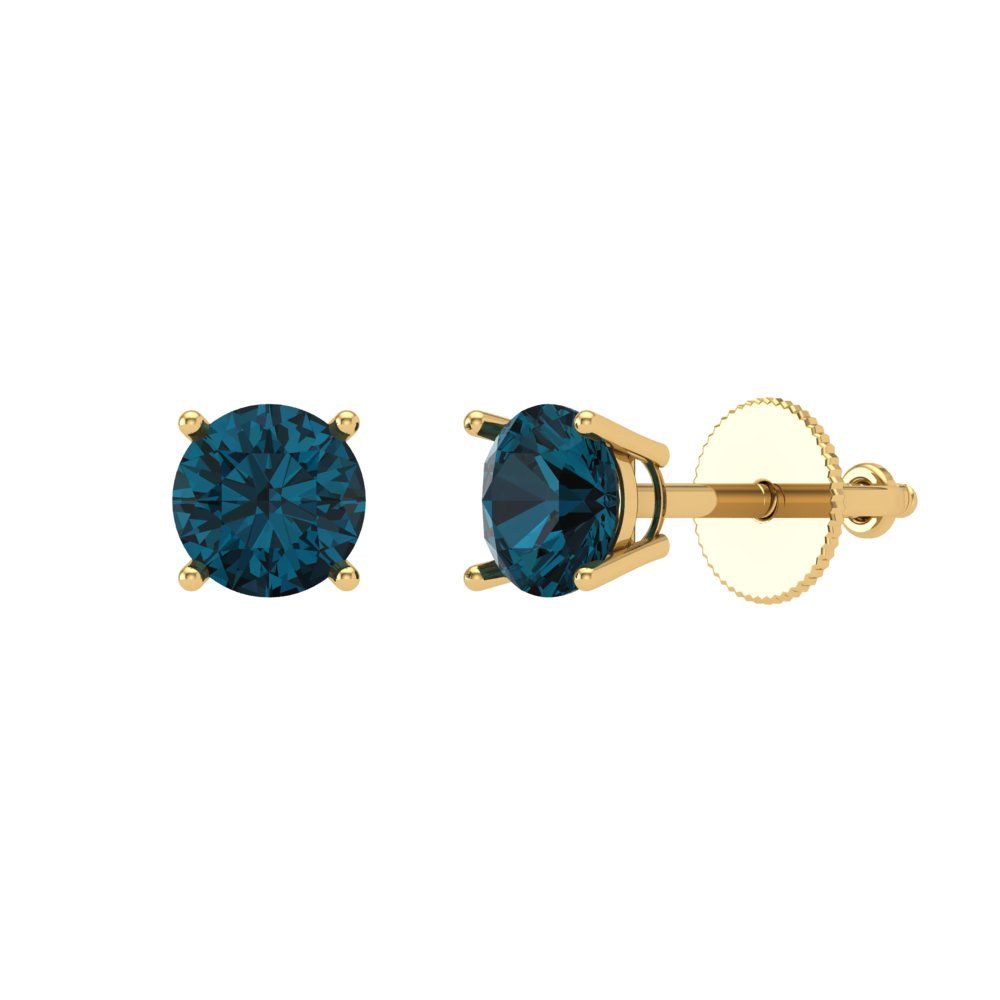 0.5 ctw London Blue Topaz Studs Earrings | 4.0mm Round Cut White Gold Screw back | December Birthstone