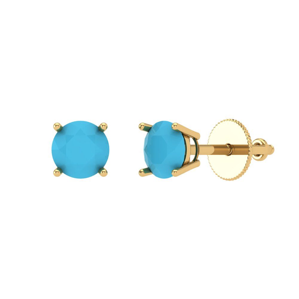 0.5 ctw Turquoise Studs Earrings | 4.0mm Round Cut White Gold Screw back | December Birthstone