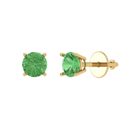 0.5 ctw Green Zirconia Studs Earrings | 4.0mm Round Cut White Gold Screw back | April Birthstone