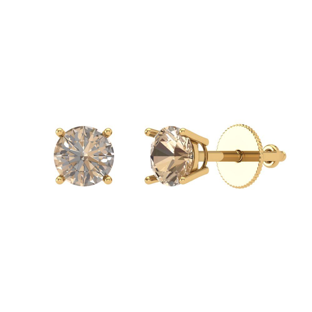 0.5 ctw Yellow Moissanite Studs Earrings | 4.0mm Round Cut White Gold Screw back | April Birthstone