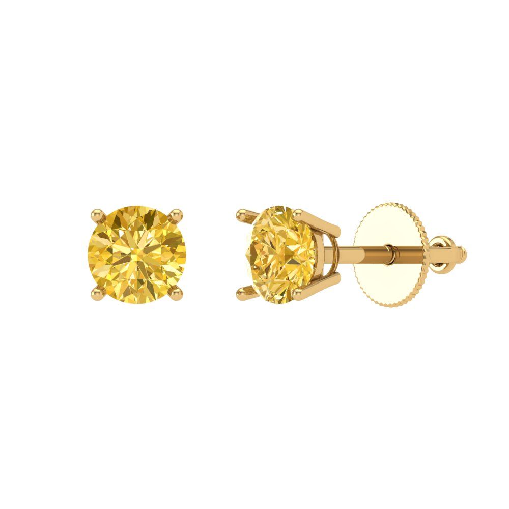 0.5 ctw Citrine Studs Earrings | 4.0mm Round Cut White Gold Screw back | November Birthstone
