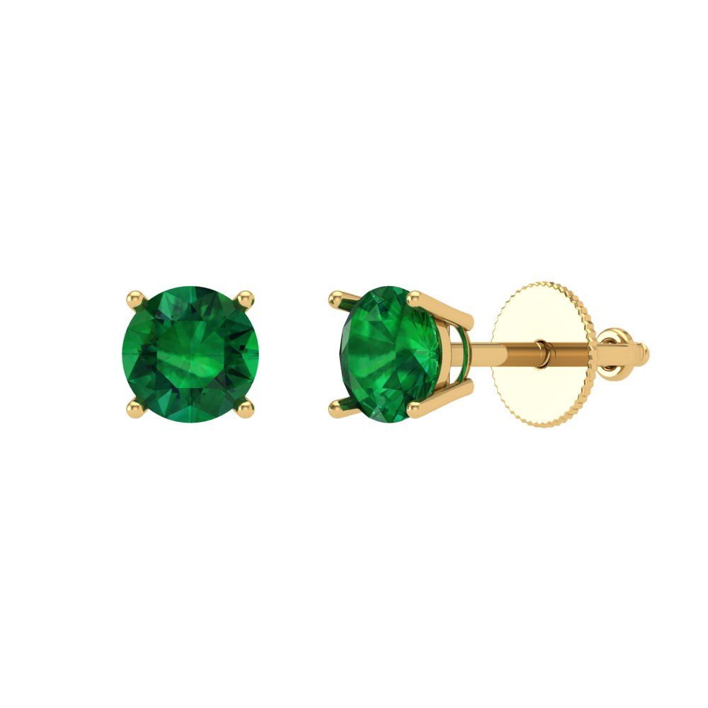 0.5 ctw Emerald Studs Earrings | 4.0mm Round Cut White Gold Screw back | May Birthstone