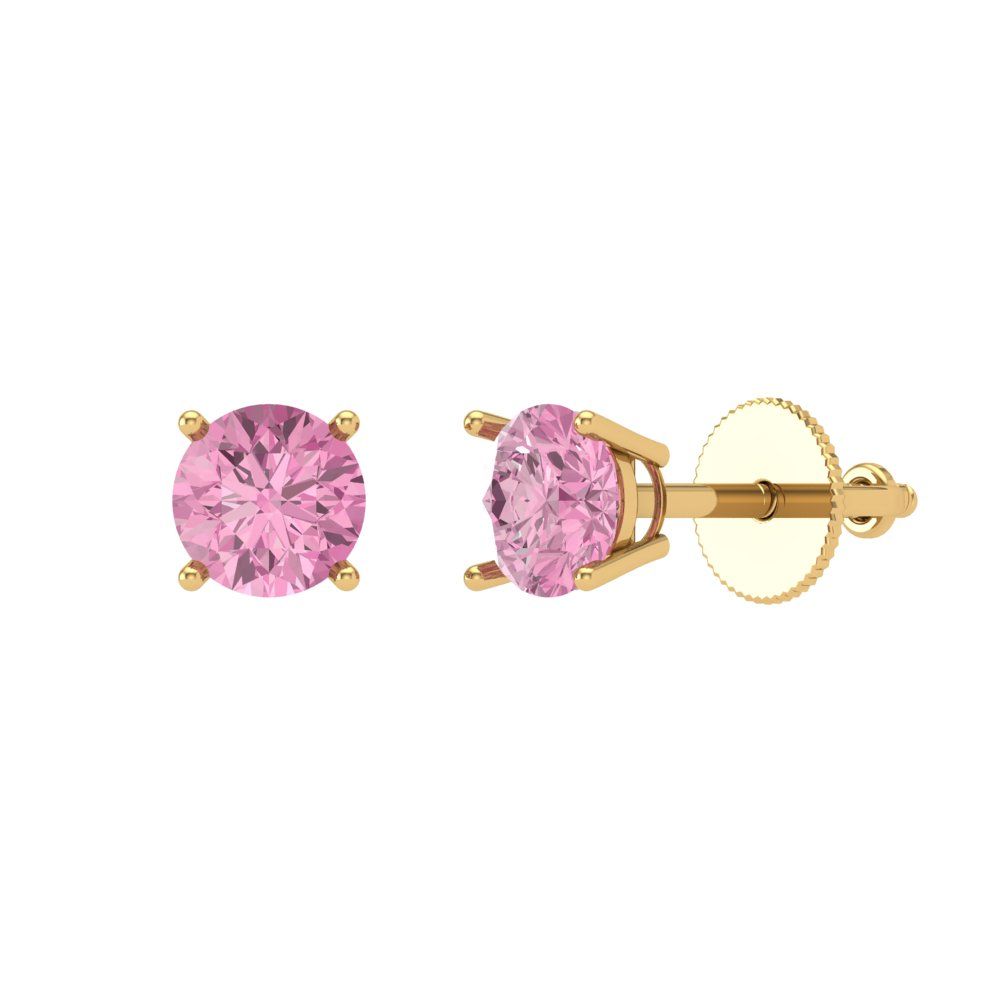 0.5 ctw Pink Zirconia Studs Earrings | 4.0mm Round Cut White Gold Screw back | April Birthstone