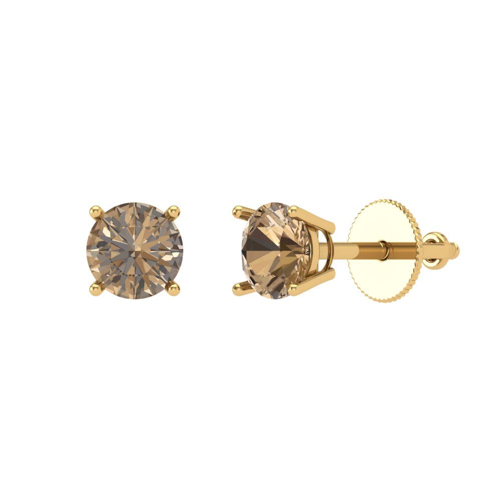 0.5 ctw Champagne Studs Earrings | 4.0mm Round Cut White Gold Screw back | April Birthstone