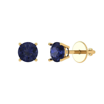 0.5 ctw Blue Sapphire Studs Earrings | 4.0mm Round Cut White Gold Screw back | September Birthstone