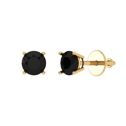 0.5 ctw Onyx Studs Earrings | 4.0mm Round Cut White Gold Screw back | July Birthstone