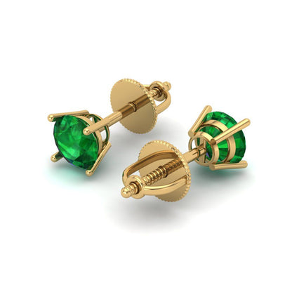 0.5 ctw Emerald Studs Earrings | 4.0mm Round Cut White Gold Screw back | May Birthstone