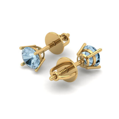 0.5 ctw Aquamarine Studs Earrings | 4.0mm Round Cut White Gold Screw back | March Birthstone