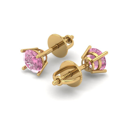 0.5 ctw Pink Zirconia Studs Earrings | 4.0mm Round Cut White Gold Screw back | April Birthstone