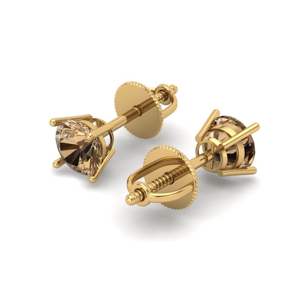 0.5 ctw Champagne Studs Earrings | 4.0mm Round Cut White Gold Screw back | April Birthstone