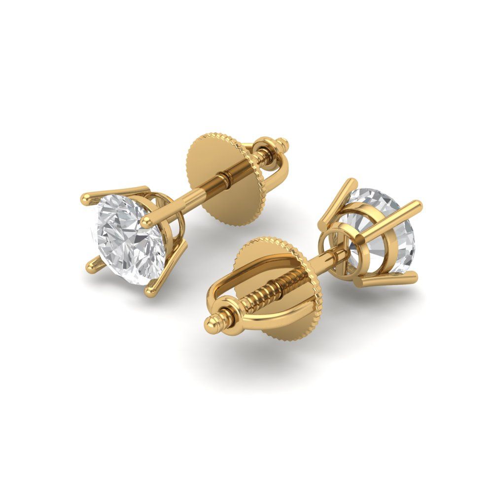 0.5 ctw White Sapphire Studs Earrings | 4.0mm Round Cut White Gold Screw back | April Birthstone