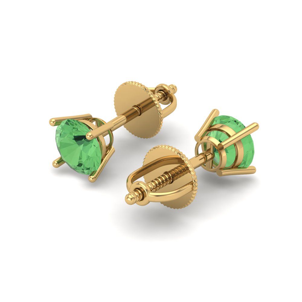 0.5 ctw Green Zirconia Studs Earrings | 4.0mm Round Cut White Gold Screw back | April Birthstone