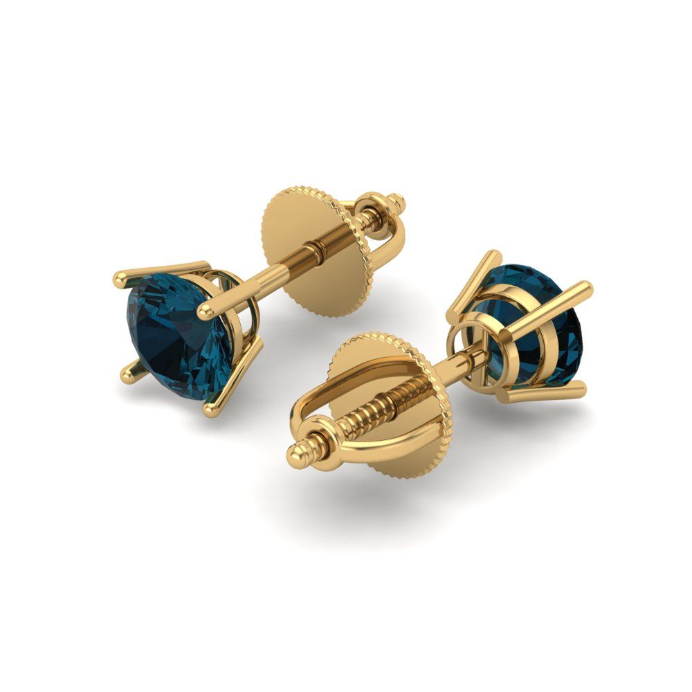 0.5 ctw London Blue Topaz Studs Earrings | 4.0mm Round Cut White Gold Screw back | December Birthstone