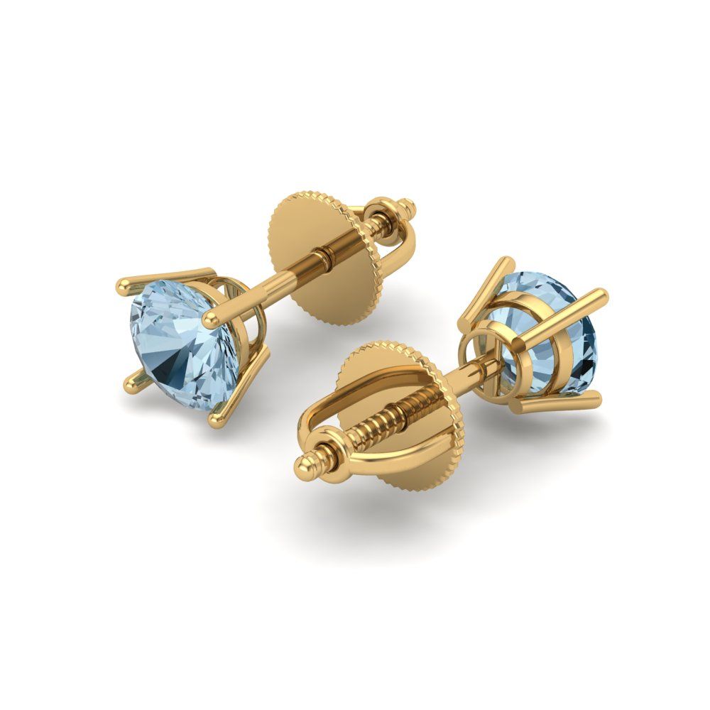 0.5 ctw Swiss Blue Topaz Studs Earrings | 4.0mm Round Cut White Gold Screw back | December Birthstone