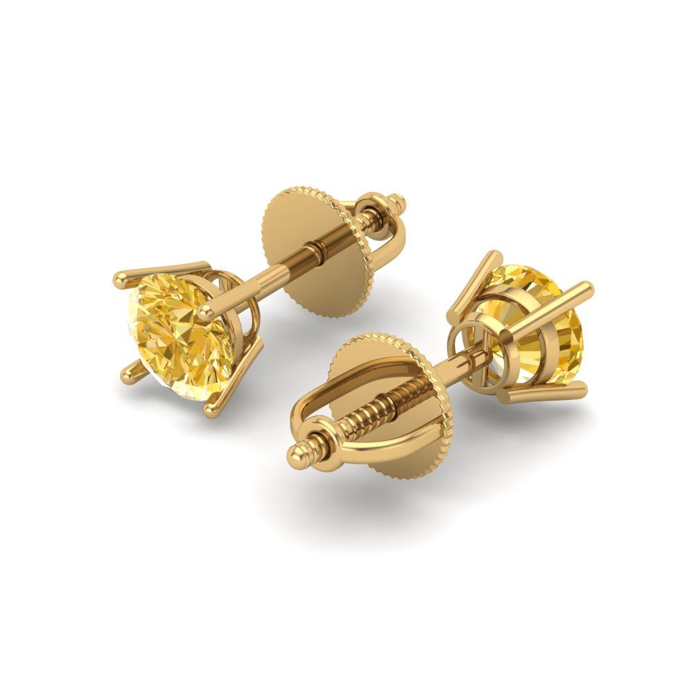 0.5 ctw Yellow Zirconia Studs Earrings | 4.0mm Round Cut White Gold Screw back | April Birthstone