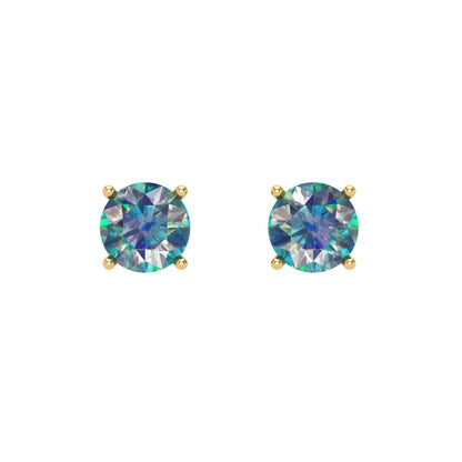 0.5 ctw Blue Moissanite Studs Earrings | 4.0mm Round Cut White Gold Screw back | April Birthstone