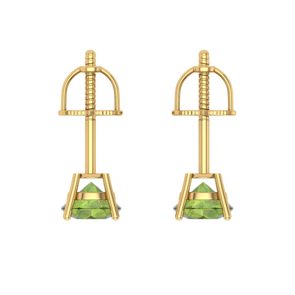 0.5 ctw Peridot Studs Earrings | 4.0mm Round Cut White Gold Screw back | August Birthstone