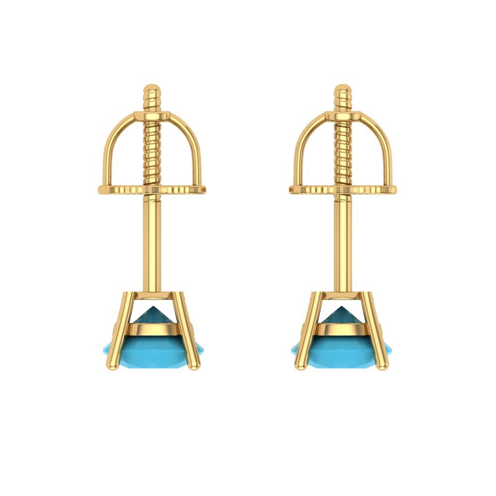 0.5 ctw Turquoise Studs Earrings | 4.0mm Round Cut White Gold Screw back | December Birthstone