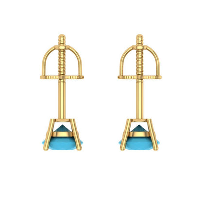 0.5 ctw Turquoise Studs Earrings | 4.0mm Round Cut White Gold Screw back | December Birthstone