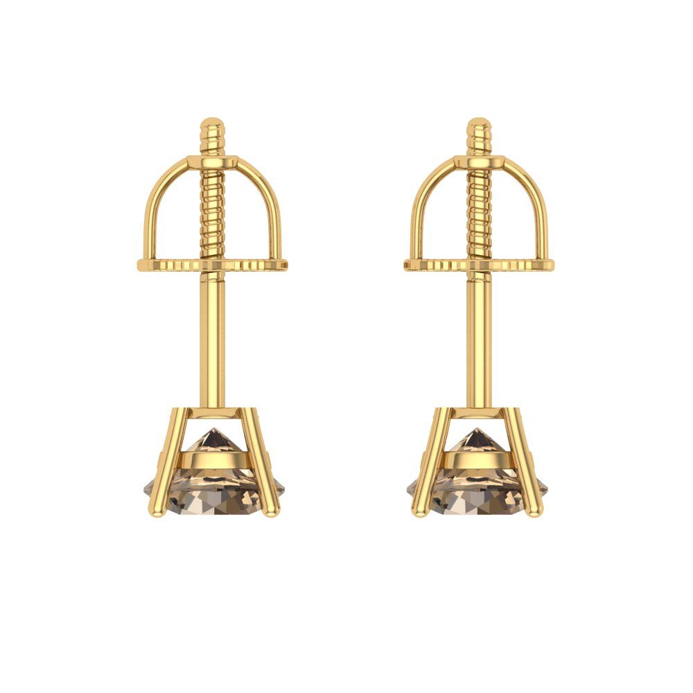 0.5 ctw Champagne Studs Earrings | 4.0mm Round Cut White Gold Screw back | April Birthstone