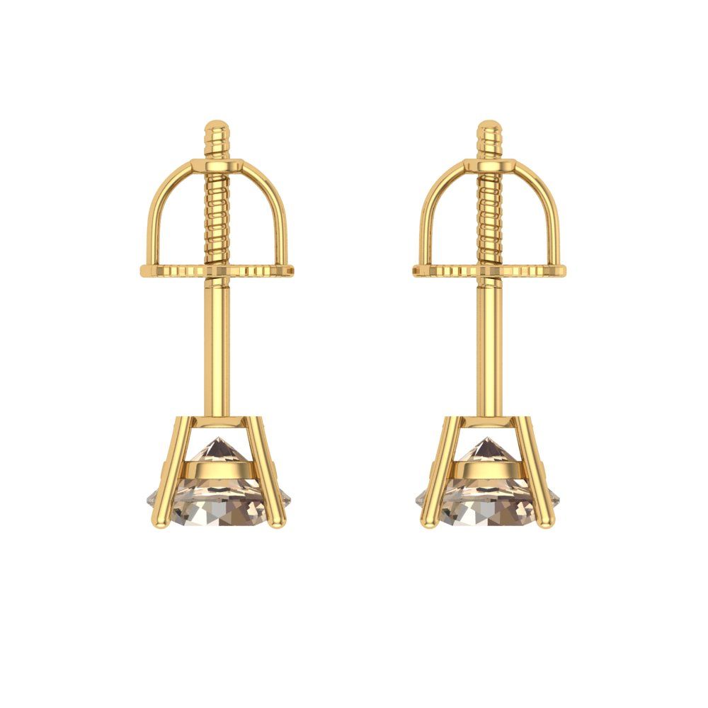 0.5 ctw Yellow Moissanite Studs Earrings | 4.0mm Round Cut White Gold Screw back | April Birthstone