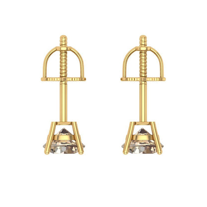 0.5 ctw Yellow Moissanite Studs Earrings | 4.0mm Round Cut White Gold Screw back | April Birthstone