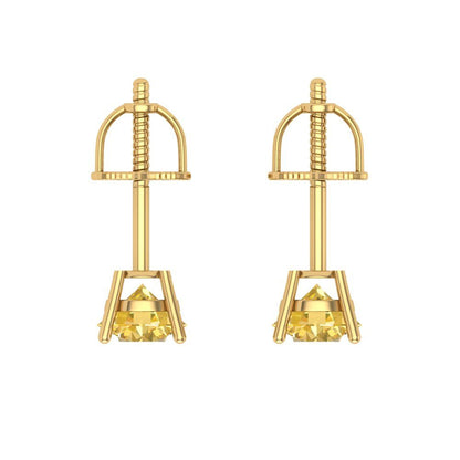 0.5 ctw Citrine Studs Earrings | 4.0mm Round Cut White Gold Screw back | November Birthstone