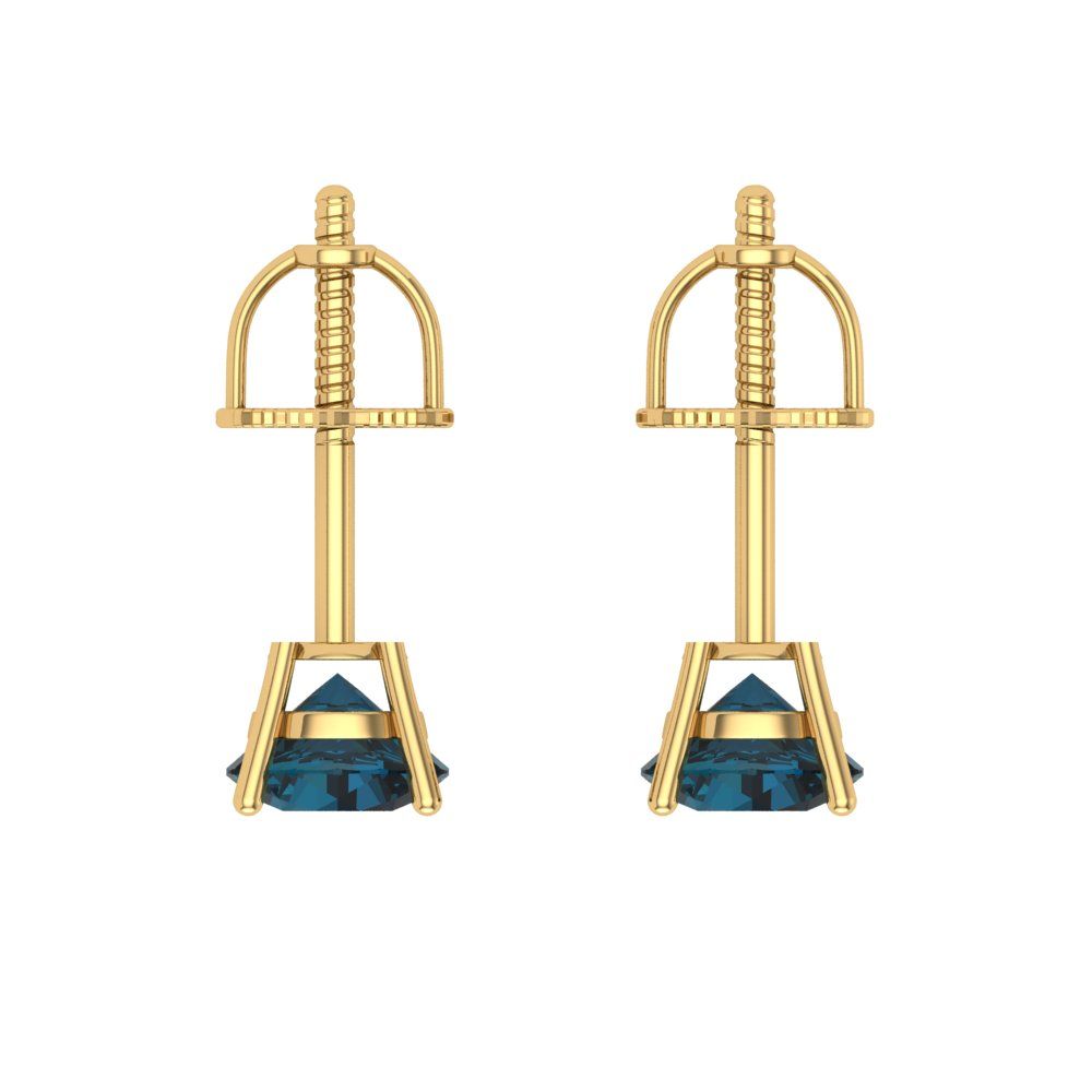 0.5 ctw London Blue Topaz Studs Earrings | 4.0mm Round Cut White Gold Screw back | December Birthstone