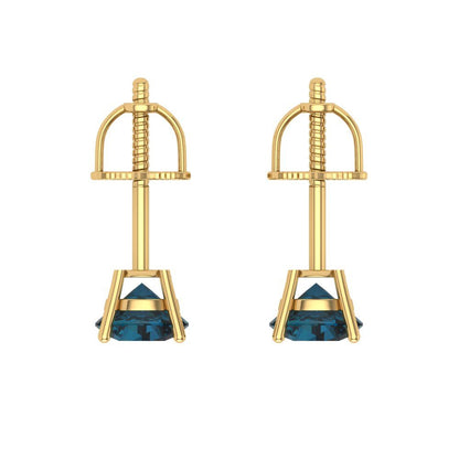 0.5 ctw London Blue Topaz Studs Earrings | 4.0mm Round Cut White Gold Screw back | December Birthstone
