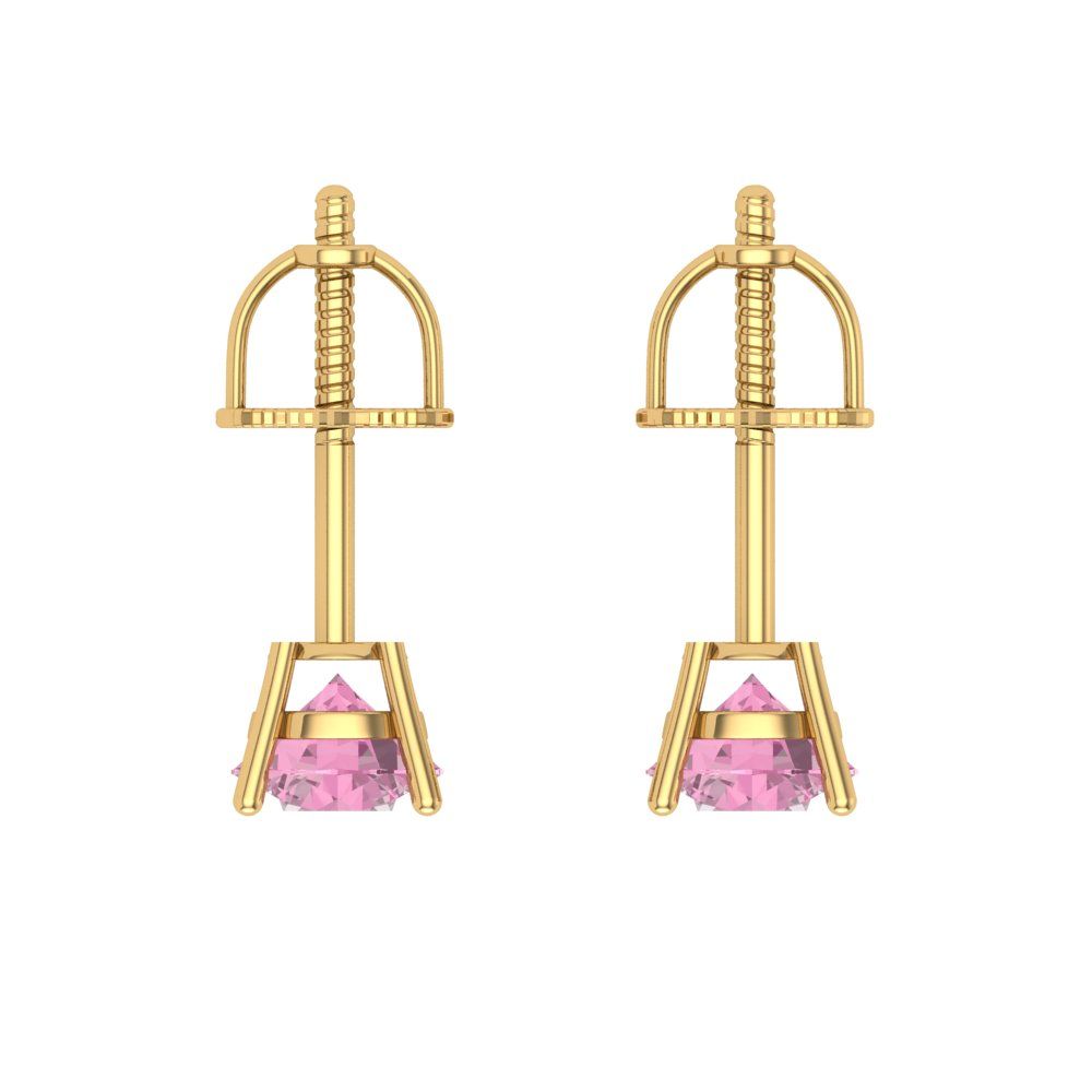 0.5 ctw Pink Zirconia Studs Earrings | 4.0mm Round Cut White Gold Screw back | April Birthstone