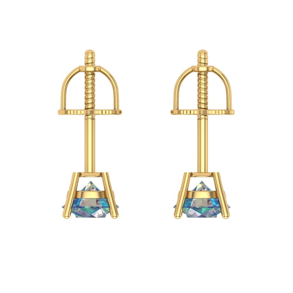 0.5 ctw Blue Moissanite Studs Earrings | 4.0mm Round Cut White Gold Screw back | April Birthstone