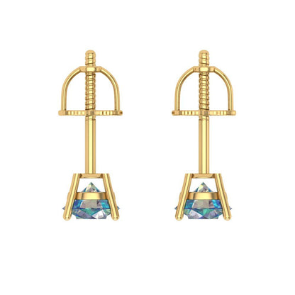 0.5 ctw Blue Moissanite Studs Earrings | 4.0mm Round Cut White Gold Screw back | April Birthstone