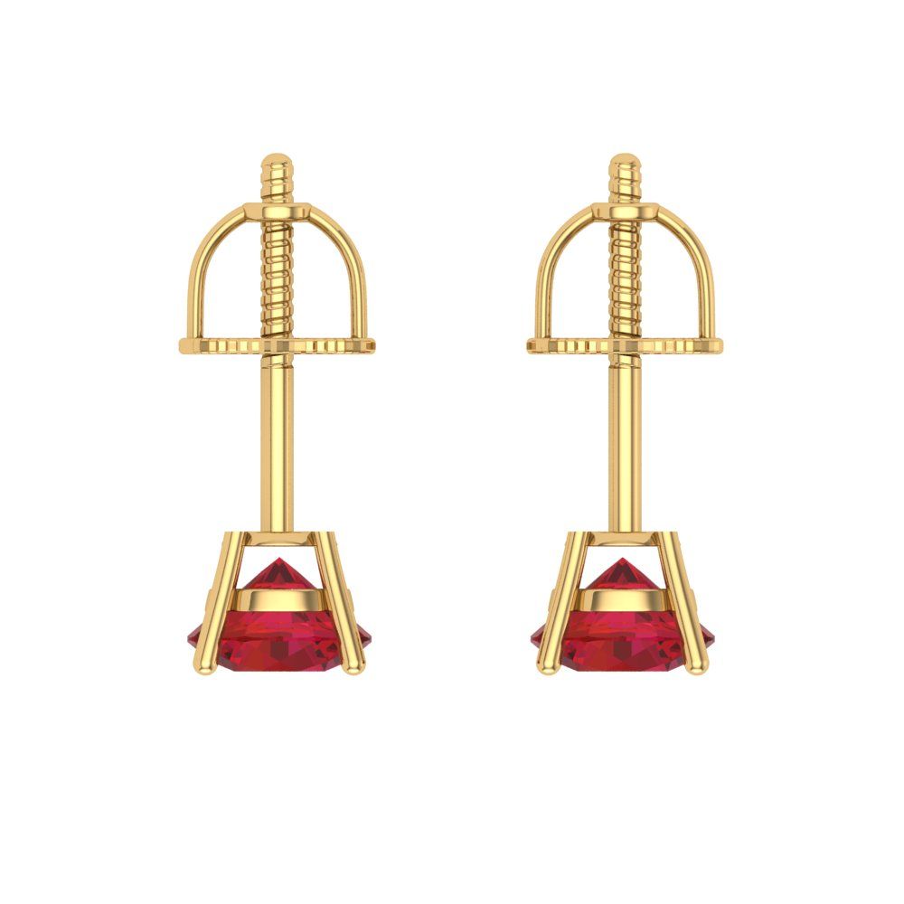 0.5 ctw Ruby Studs Earrings | 4.0mm Round Cut White Gold Screw back | July Birthstone