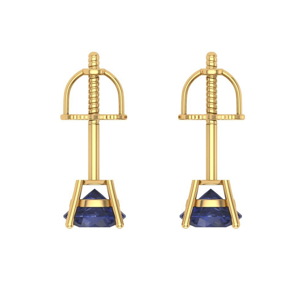 0.5 ctw Blue Sapphire Studs Earrings | 4.0mm Round Cut White Gold Screw back | September Birthstone