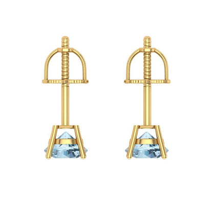 0.5 ctw Swiss Blue Topaz Studs Earrings | 4.0mm Round Cut White Gold Screw back | December Birthstone