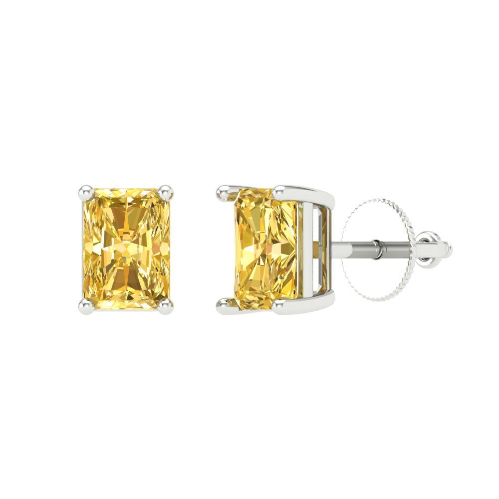 2 ctw Citrine Studs Earrings | 7x5mm Emerald Cut White Gold Screw back | November Birthstone