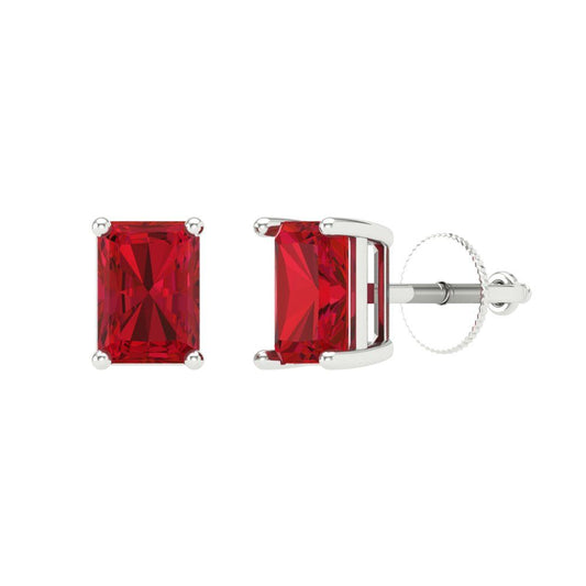 2 ctw Pink Tourmaline Studs Earrings | 7x5mm Emerald Cut White Gold Screw back | April Birthstone