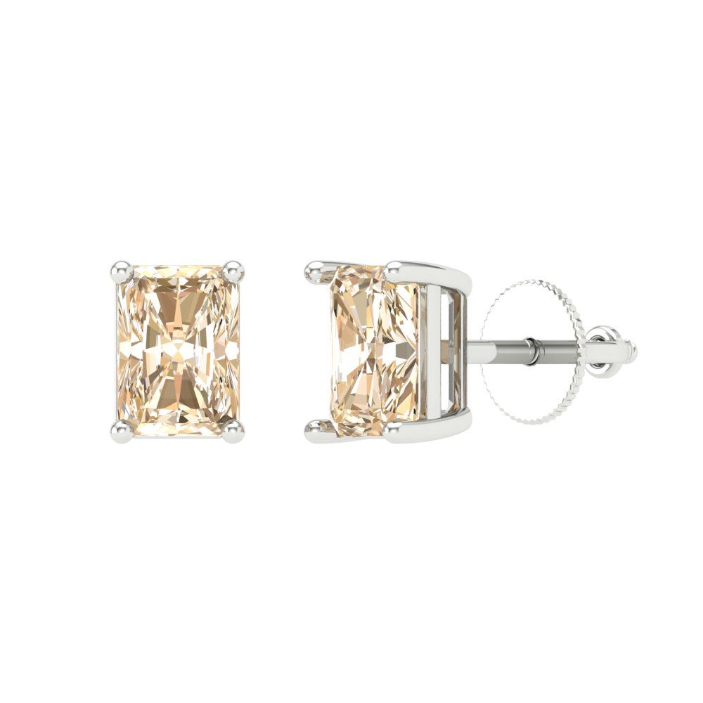 2 ctw Morganite Studs Earrings | 7x5mm Emerald Cut White Gold Screw back | February Birthstone