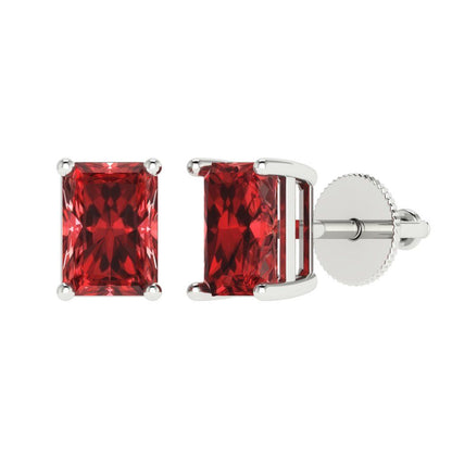2 ctw Garnet Studs Earrings | 7x5mm Emerald Cut White Gold Screw back | January Birthstone