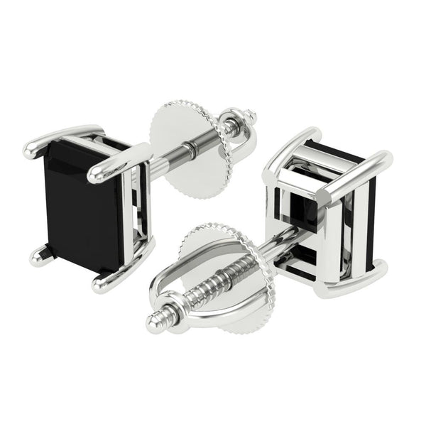 2 ct Brilliant Emerald Cut Solitaire Studs Natural Onyx Stone White Gold Earrings Screw back