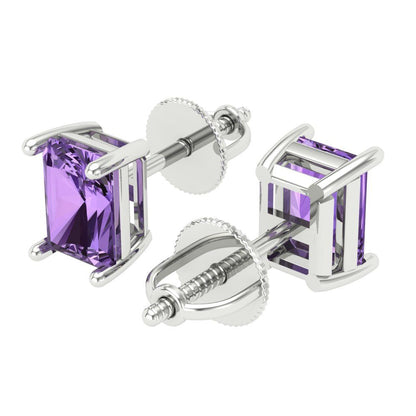 2 ctw Alexandrite Studs Earrings | 7x5mm Emerald Cut White Gold Screw back | June Birthstone
