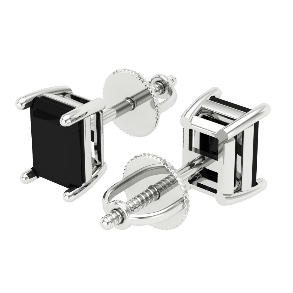 2 ctw Onyx Studs Earrings | 7x5mm Emerald Cut White Gold Screw back | July Birthstone