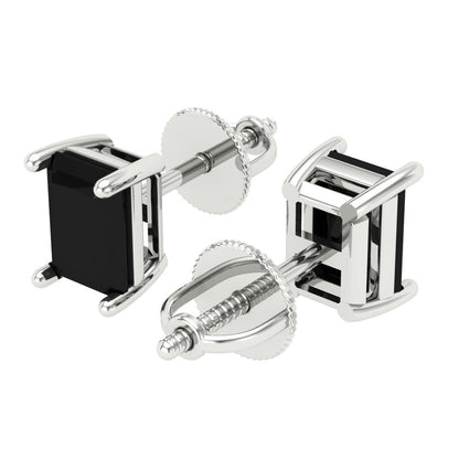 2 ctw Onyx Studs Earrings | 7x5mm Emerald Cut White Gold Screw back | July Birthstone