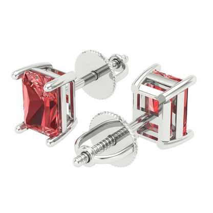 2 ctw Garnet Studs Earrings | 7x5mm Emerald Cut White Gold Screw back | January Birthstone