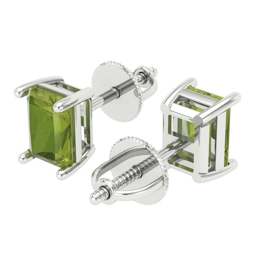 2 ctw Peridot Studs Earrings | 7x5mm Emerald Cut White Gold Screw back | August Birthstone