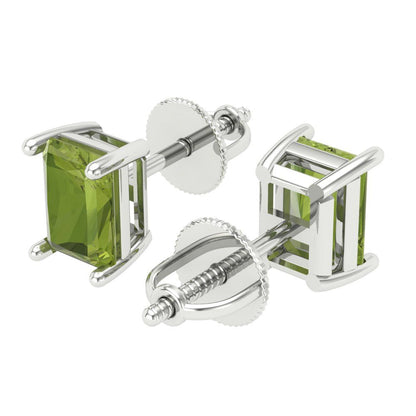 2 ctw Peridot Studs Earrings | 7x5mm Emerald Cut White Gold Screw back | August Birthstone