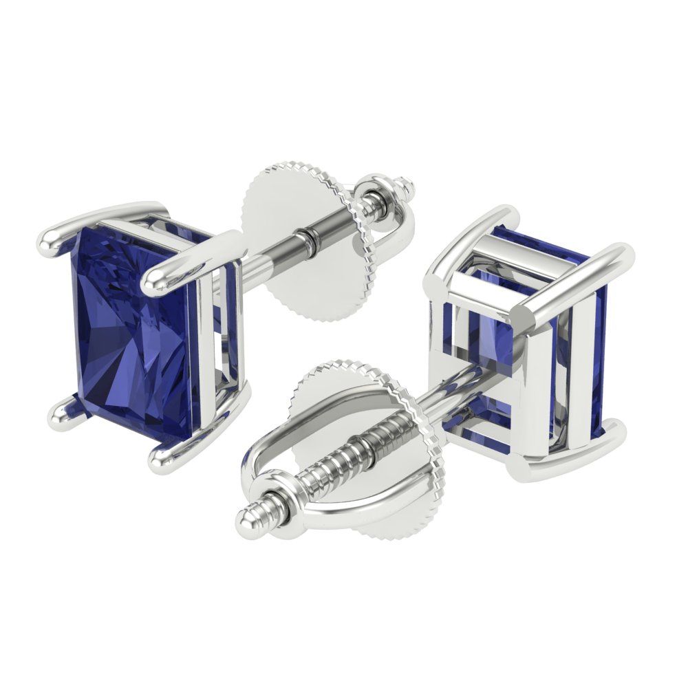 2 ctw Tanzanite Studs Earrings | 7x5mm Emerald Cut White Gold Screw back | December Birthstone