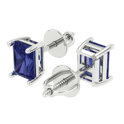 2 ctw Tanzanite Studs Earrings | 7x5mm Emerald Cut White Gold Screw back | December Birthstone