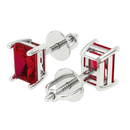 2 ctw Pink Tourmaline Studs Earrings | 7x5mm Emerald Cut White Gold Screw back | April Birthstone