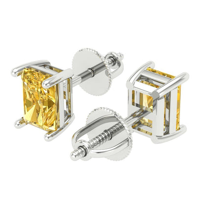2 ctw Citrine Studs Earrings | 7x5mm Emerald Cut White Gold Screw back | November Birthstone